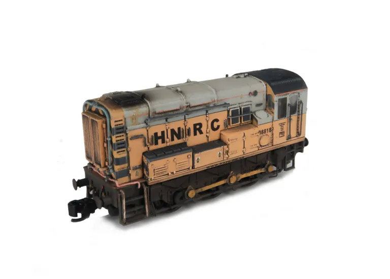 08818 Full respray into faded HNRC livery. Details include: renumbered, semi detailed buffer beam at both ends, piping modified and driver fitted.