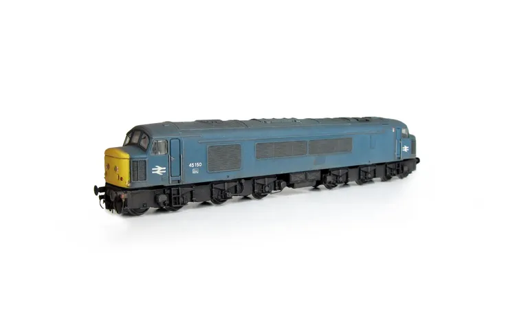45150 Full respray into BR Blue with plated over headcode conversion, renumbered, slimmed down bogies, detailed buffer beam at one end, plated over body grill, driver and smoothed down plated over body steps.