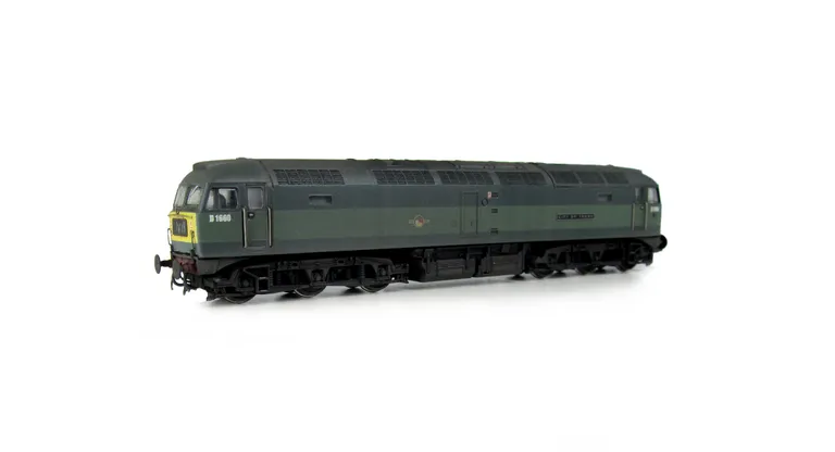 D1660 with detailed buffer beam at one end and semi detailed at coupling end, moulded nose handrails replaced with wire, body lowered, driver fitted, nose catch, etched nameplates and work-plates, etched 3D fan and grill, renumbered.