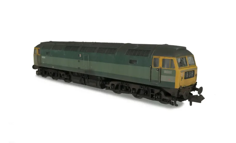 47256 with full respray into two tone livery with special effects of paint patches and distressed fading, Other details include; renumbered, headcodes changed and nose catch added.