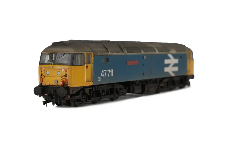 47711 Details include: body lowered, etched nameplates, battery box modification, livery modifications, cables added to nose with fine wire versions, aerials removed, renumbered, detailed buffer beam at one end and semi detailed at coupling end, moulded n