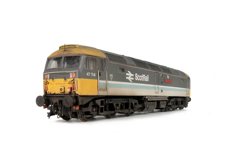 47714 with semi respray to soften colours, Details include: body lowered, etched nameplates, battery box modification, moulded cables taken off nose and replaced with much finer wire version, finer aerials, renumbered, detailed buffer beam at one end and 