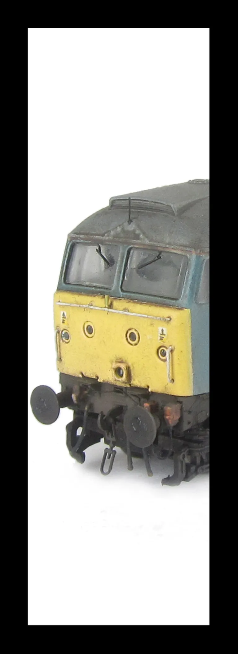 47816 showing a full respray into FGW in it&#x27;s final days and one end converted to a flush front. Base model has been converted to a cutaway buffer beam example with etched kick plates and modified battery box. Other details include: detailed buffer b