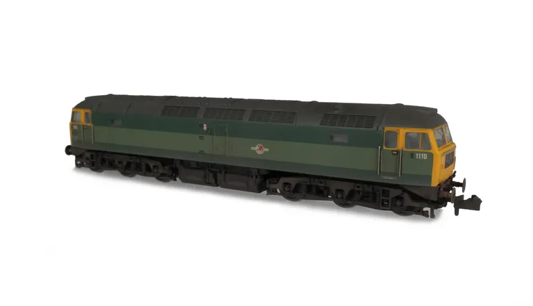 D1110 with full respray to two tone livery, Other details include; renumbered with semi detailed buffer beam at both ends, body lowered, etched work plates, headcodes changed and nose catch added.