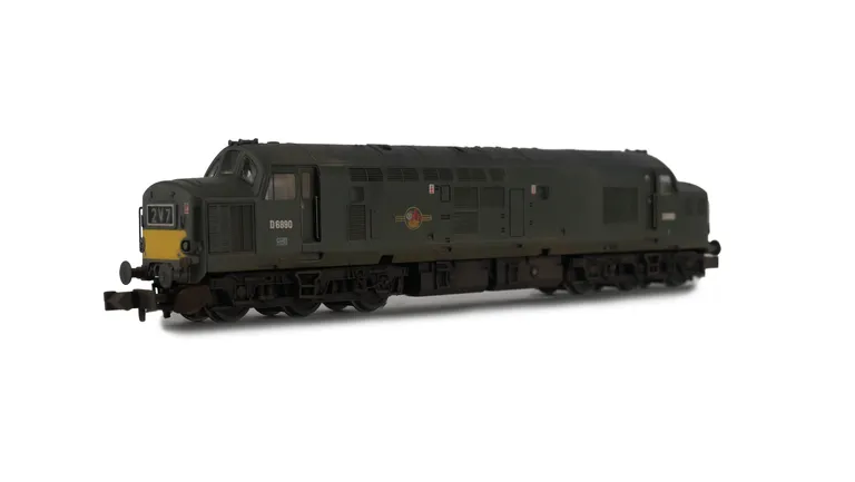 D6890 Details include: semi detailed buffer beam at both ends, etched silver surrounds to headcode. nose catches, fine nose end handrails. headcodes changed. moulded roof grill replaced with 3D etched fan and grill, bogie mod to reduce gap between body an