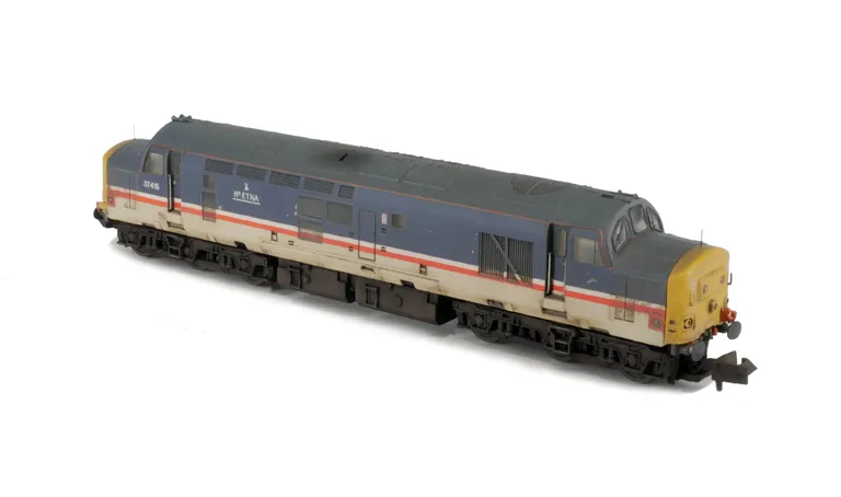 37415 with full respray into faded Inter City livery with areas of flaking paint. Other details include: bogie modification to reduce gap between body and bogies, finer aerial, renumbered, moulded roof grill replaced with 3D etched fan and grill, painted 