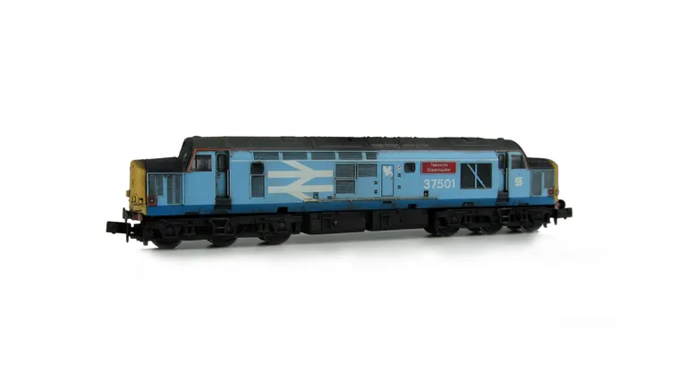 37501 with full respray into Britsh Steel livery with different coloured blue stripe on each side. Other details include bogie modification to reduce gap between body and bogies, renumbered, semi detailed buffer beam at one end and etched nameplates.