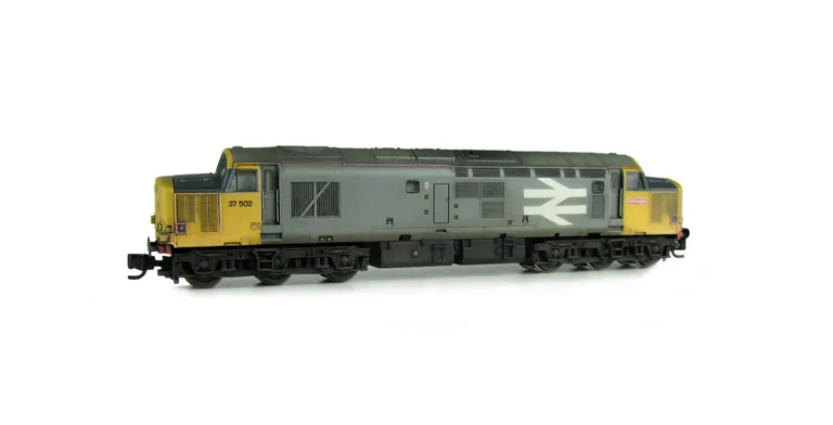37502 with semi respray to original railfreight livery. Other details include bogie modification to reduce gap between body and bogies, moulded roof grill replaced with 3D etched fan and grill, speedo cable added, renumbered, semi detailed buffer beam at 