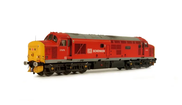 37670 with full respray into DB Schenker livery (close to ex works condition). Other details include bogie modification to reduce gap between body and bogies, moulded roof grill replaced with 3D etched fan and grill, finer aerial, speedo cable added, rect