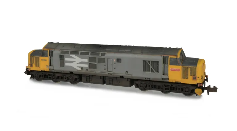 37690 with full respray to Railfreight livery. Modifications include; nose catch added, aerials taken off, bogie modification to reduce gap between body and bogies, moulded roof grill replaced with 3D etched fan and grill, renumbered, driver, snowploughs,