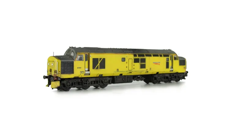 97302 with bogie modification to reduce gap between body and bogies, battery box modification to represent ERTMS module, snowploughs, speedo cable added, moulded roof grill replaced with etched fan and grill, detailed buffer beam at one end and semi detai