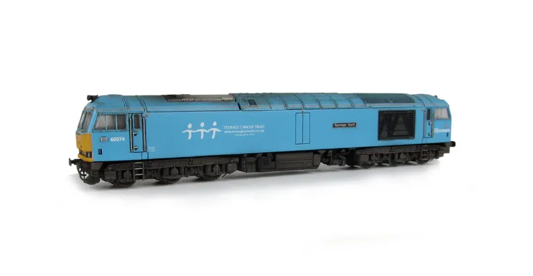 60074 with full respray into Teenage Cancer Trust livery, faded paintwork etched nameplates, renumbered, detailed buffer beam at one end and semi detailed at coupling end, body lowered and driver fitted.