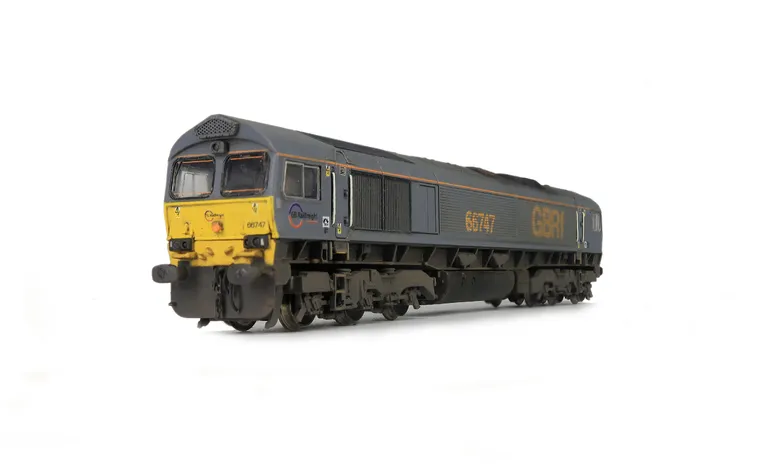 66747 Full respray to GBRF grey livery. springs added to bogie frames, detailed buffer beam at one end and semi detailed at coupling end and driver fitted.