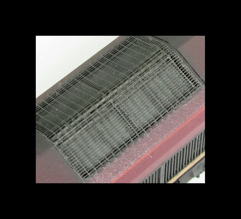 Close up of moulded roof grill replaced with etched version including pipes under the mesh.