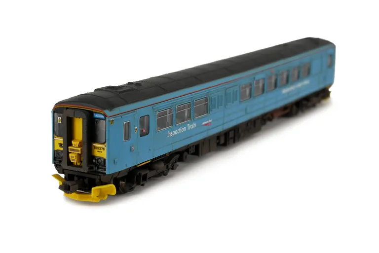 153376 Full respray into NR blue, bodyside modification to windows with etched vents replacing windows, measurement cameras added at both ends, renumbered and snowploughs added