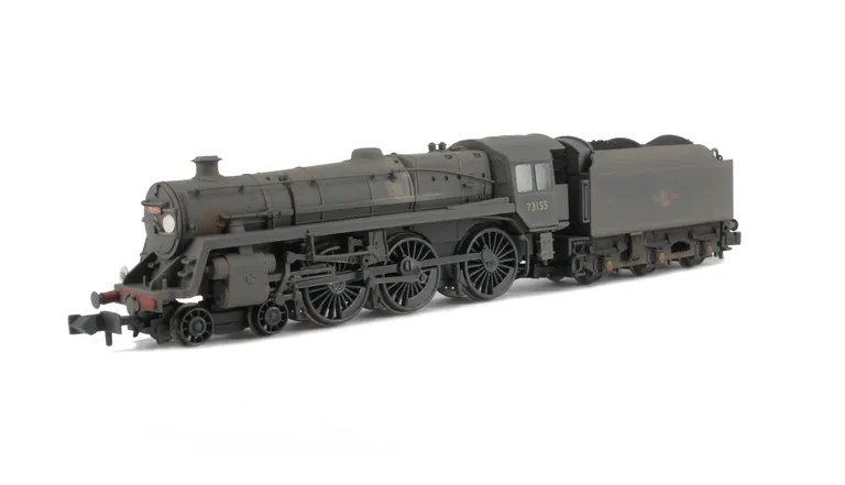 73155 heavily weathered. Added details include: renumbered, moulded coal replaced with real coal, loco crew, various embellishments added such as red smokebox number and headcode disc.