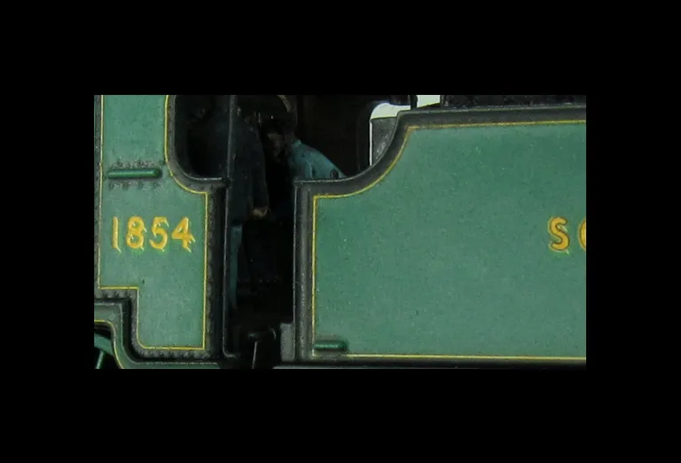 1854 Full respray to sunshine yellow southern livery, all lining hand done with no transfers used. Added details include: renumbered, molded coal replaced with real coal, loco crew and detailed buffer beam at one end.