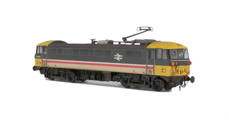 86404 Semi respray to match prototype. Other details include: renumbered. moulded front end detail replaced with etches and wire along with extra detail for a 86/4, brass buffers, driver, pantograph replaced, pommels added to nose end handrails, detailed 
