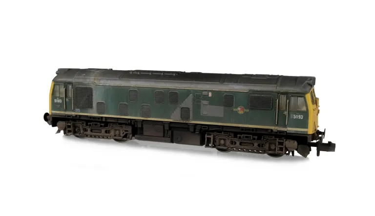 D5193 with semi respray of full yellow ends and special effects paint peeling, rust and patch painted as per prototype. Other details include: battery box modification, body side steps plated over, semi detailed buffer beam at both ends, renumbered, etche