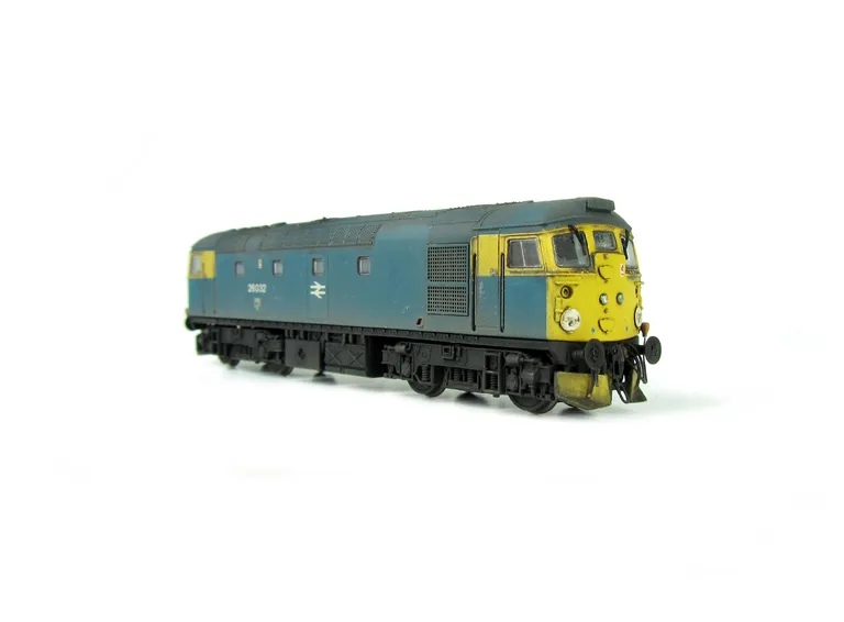 26032 Conversion to disc headcode with high intensity headlights, full respray into correct shades, renumbered, disc catches, special effect of paint peeling on doors, rectangular steps with helical spring bogies, circular brass buffers, twin centre extra