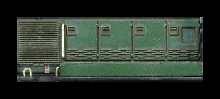 D9555 with detailed buffer beam at one end, etched Swindon workplate and cab colour lightened to match prototype.
