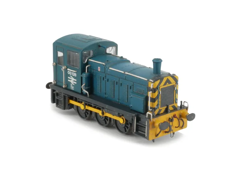 03128 renumbered, driver, yellow buffer beams, detailed buffer beam with coupler pockets filled and semi detailed buffer beam at coupling end.