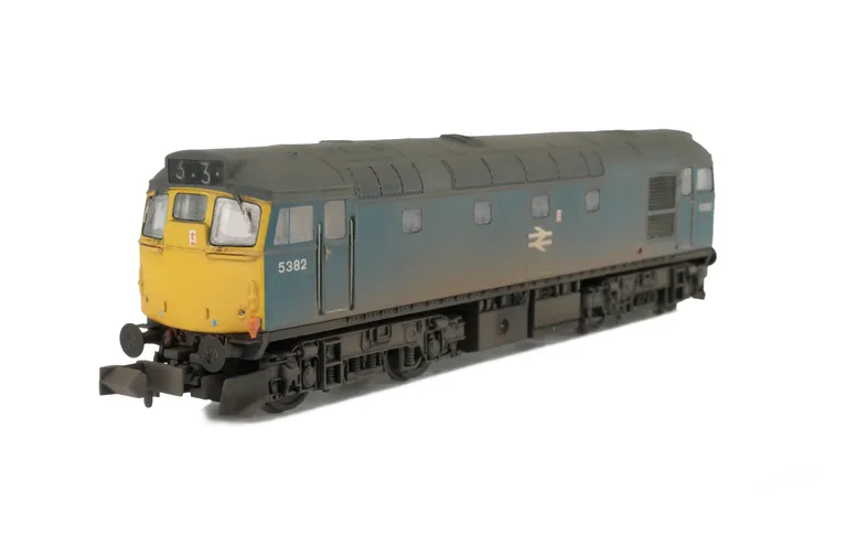 D5357 with full respray into BR Blue with modified nose end. Brass buffers added, snowploughs, etched windscreen wipers, boiler access panel taken off and smoothed over, etched work plates, moulded roof grill replaced with 3D etched fan and grill, modifie
