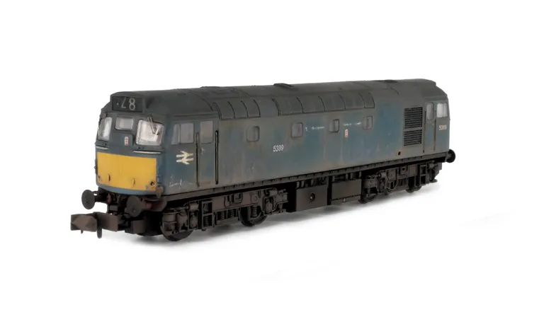 D5389 with full respray into BR Blue with modified nose end and special effects to match the prototype. Brass buffers added, etched windscreen wipers, etched work plates, moulded roof grill replaced with 3D etched fan and grill, modified battery box, renu