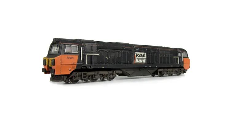 70001 resprayed into fantasy Loadhaul livery with detailed buffer beam at one end and driver fitted.