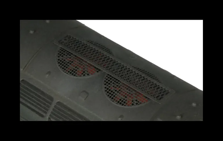 Close up of etched 3D fan and grill,