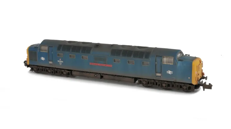 55004 renumbered including livery modifications. Other details include: headcode dots improved with etched overlay, bogie modification to reduce gap between body and bogies, roof grills replaced with much finer 3D etched versions and etched nameplates.