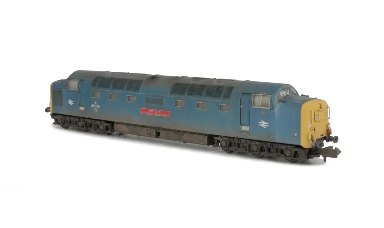 55006 renumbered including livery modifications. Other details include: headcode dots improved with etched overlay, bogie modification to reduce gap between body and bogies, roof grills replaced with much finer 3D etched versions and etched nameplates.