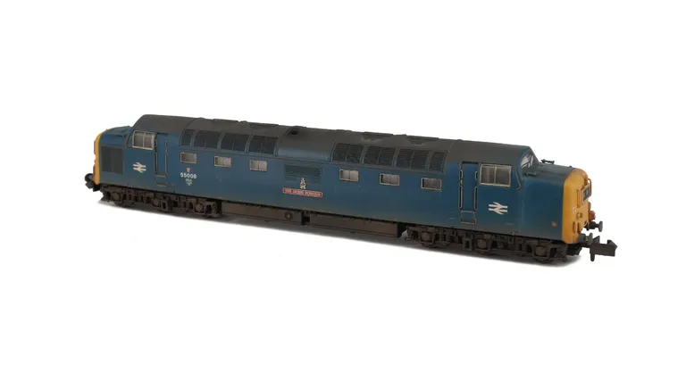 55008 conversion to glass headcode version, renumbered including livery modifications. Other details include: bogie modification to reduce gap between body and bogies, roof grills replaced with much finer etched versions and etched nameplates.