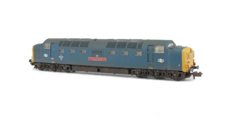 55021 renumbered including livery modifications. Other details include: headcode dots improved with etched overlay, bogie modification to reduce gap between body and bogies, roof grills replaced with much finer 3D etched versions and etched nameplates.