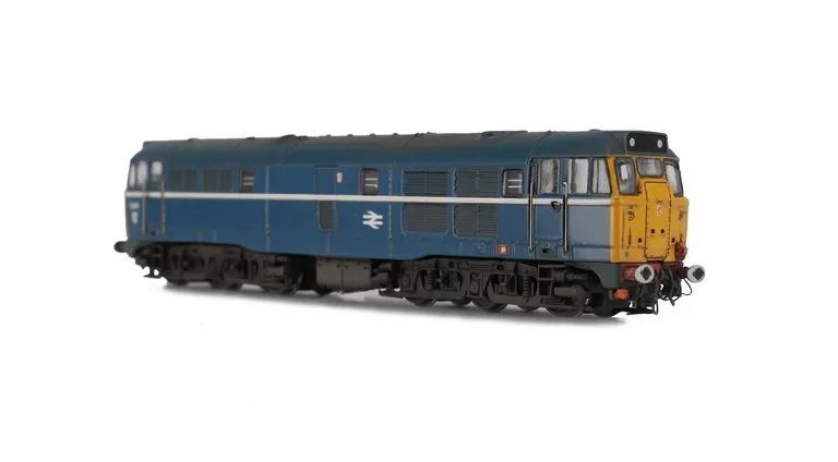 31411 Added details include: semi respray of roof to blue and added white stripe with other livery modifications, renumbered, detailed buffer beam and semi detailed at coupling end, driver and moulded roof grills replaced with 3D etched fan and grill and 