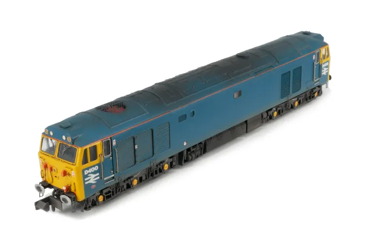 D400 Full respray to BR Blue with cantrail, silver windows and wheel bearings. Added details include: mu sockets replaced, moulded roof grills replaced with 3D fan and grill and headcodes improved.