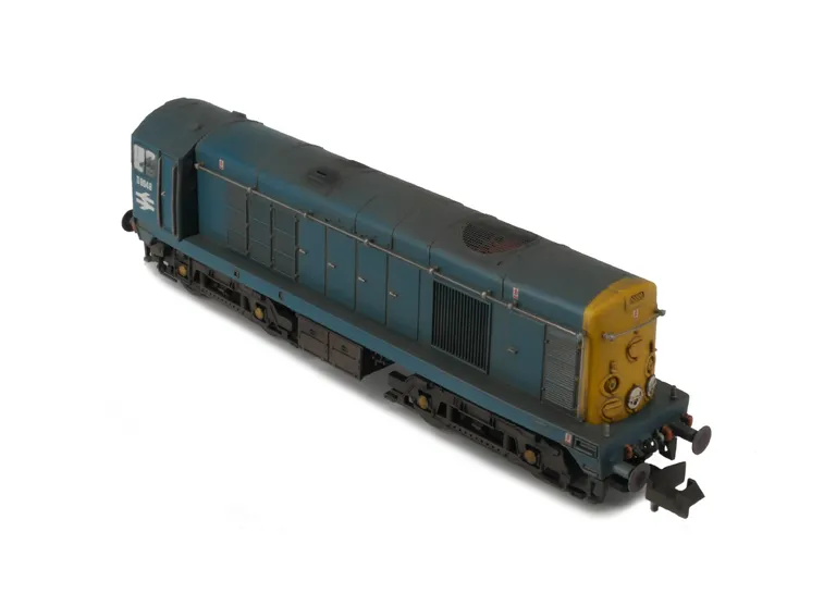 D8048 Renumbered with added livery variation including BR emblem the wrong way round as per the prototype. Details added: thinned down black rimmed headcode discs with holes filled and resprayed,  roof grills replaced with much finer etched fan and grill, bogie modification to reduce the gap between body and bogies, speedo cable, finer ladder on one bogie, semi detailed buffer beam at both ends and etched work plates.
