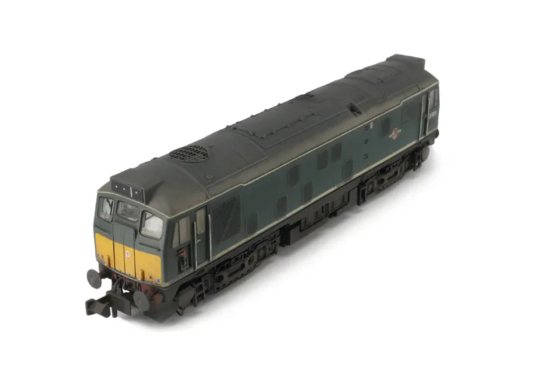 D5124 conversion to a headcode box version with nose top lights plated over, water tanks shortened, renumbered, token catcher recess added. semi detailed buffer beam at both ends, renumbered, etched workplates, etched 3D roof grill with fan, body grill changed, snowploughs and speedo cable.