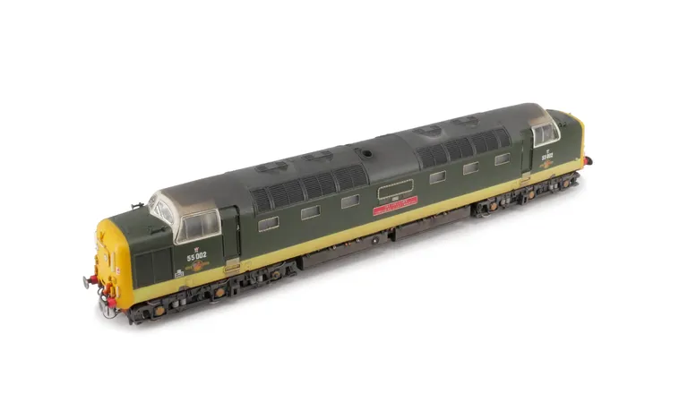 55002 with nose end converted to plated over version with full yellow ends and livery modifications. Other details include: finer nose end handrails, speedo cable, air horns added, detailed buffer beam at one end and semi detailed at coupling end, bogie modification to reduce gap between the body and bogies, etched nameplates, nose end handrails replaced with finer versions, roof grills replaced with finer etched versions and bogies springs etc painted.